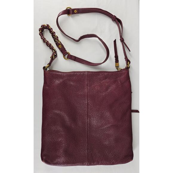 ELLIOTT LUCCA WOMEN'S GWEN BURGANDY PEBBLED LEATHER SHOULDER CROSSBODY BAG - Picture 3 of 15